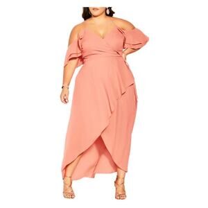 City Chic Melon Orange Elegant Maxi Dress Sz.L(20) NWT